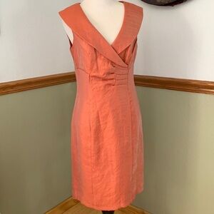 AGB Burnt Orange Crossover Deep-V Sleeveless Sheath MIDI Dress sz 6